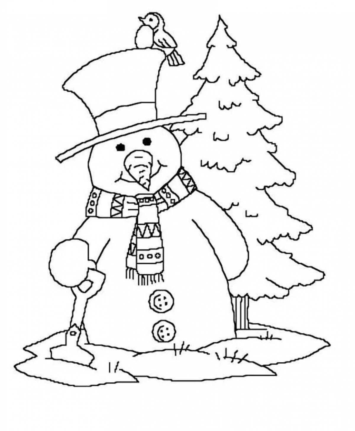 Joyful coloring school snowman