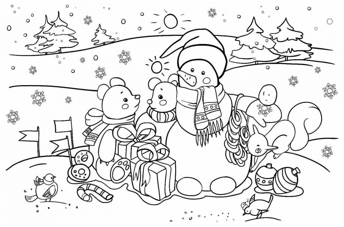 Fun coloring school of snowmen