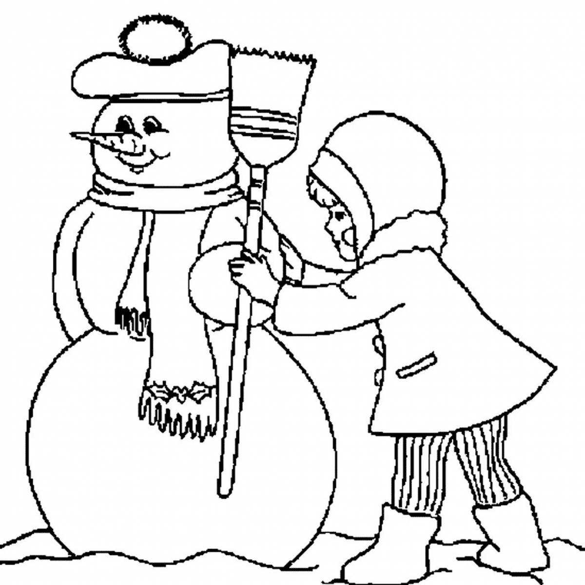 Большая раскраска школа снеговика