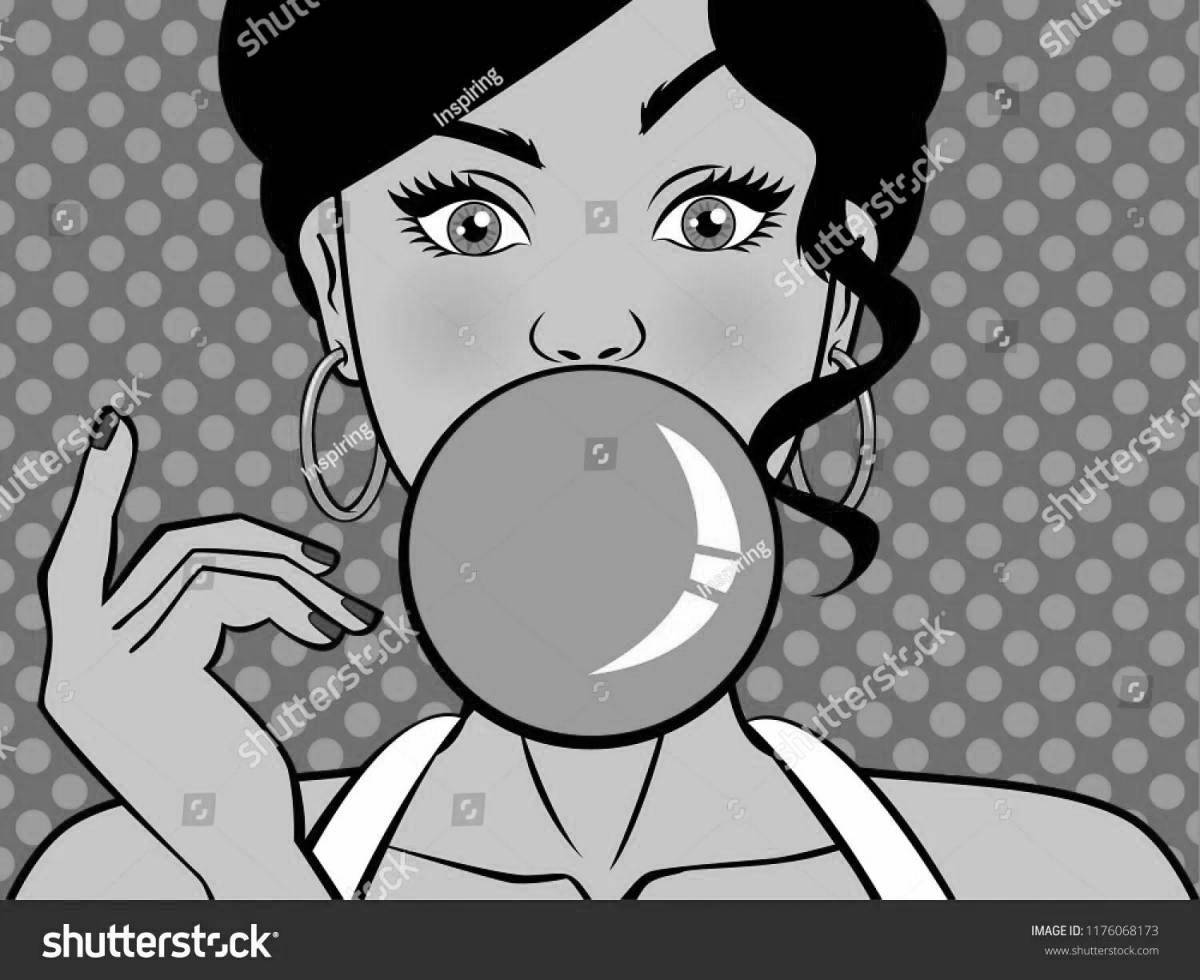Coloring page of chewing gum with splashes of color