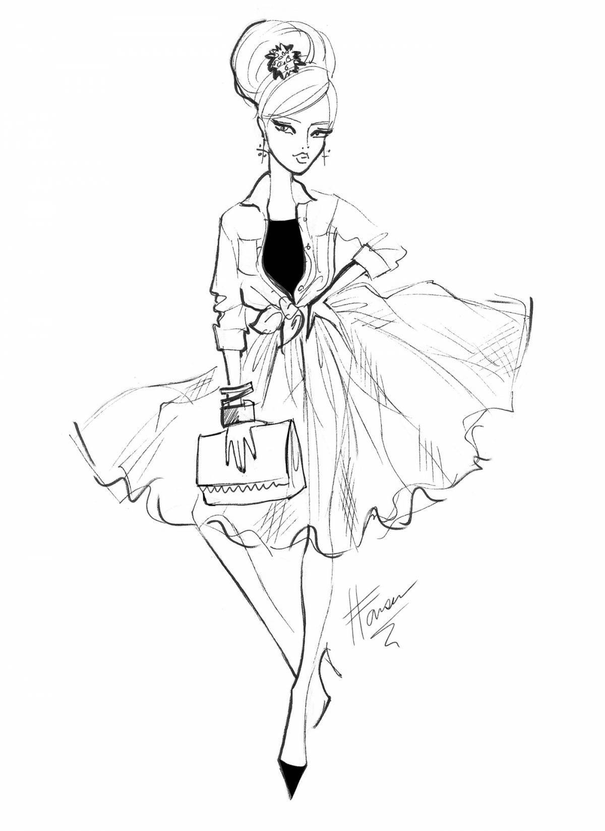 Coloring page extravagant fashion show