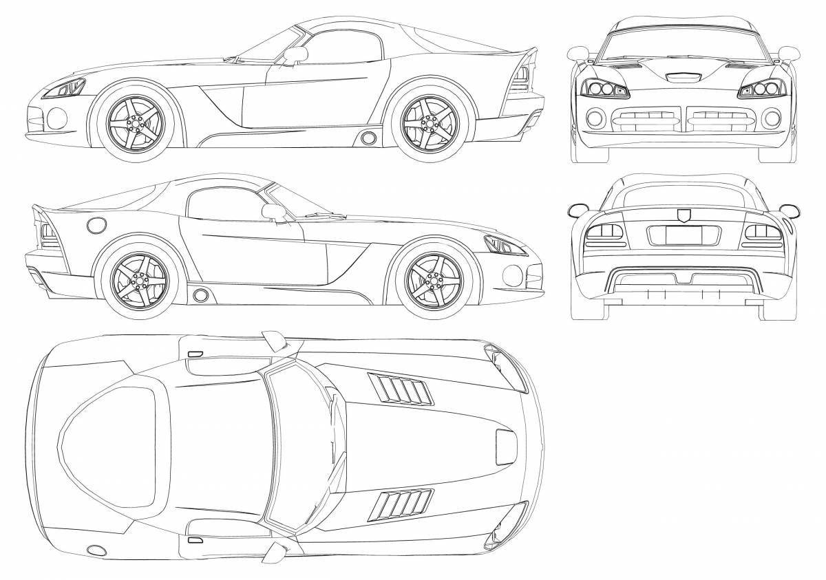 Highly detailed dodge viper coloring page