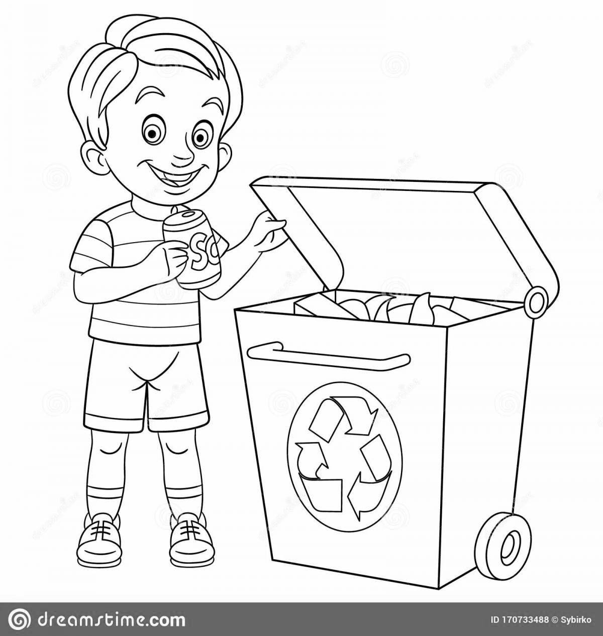 Happy garbage collection coloring page