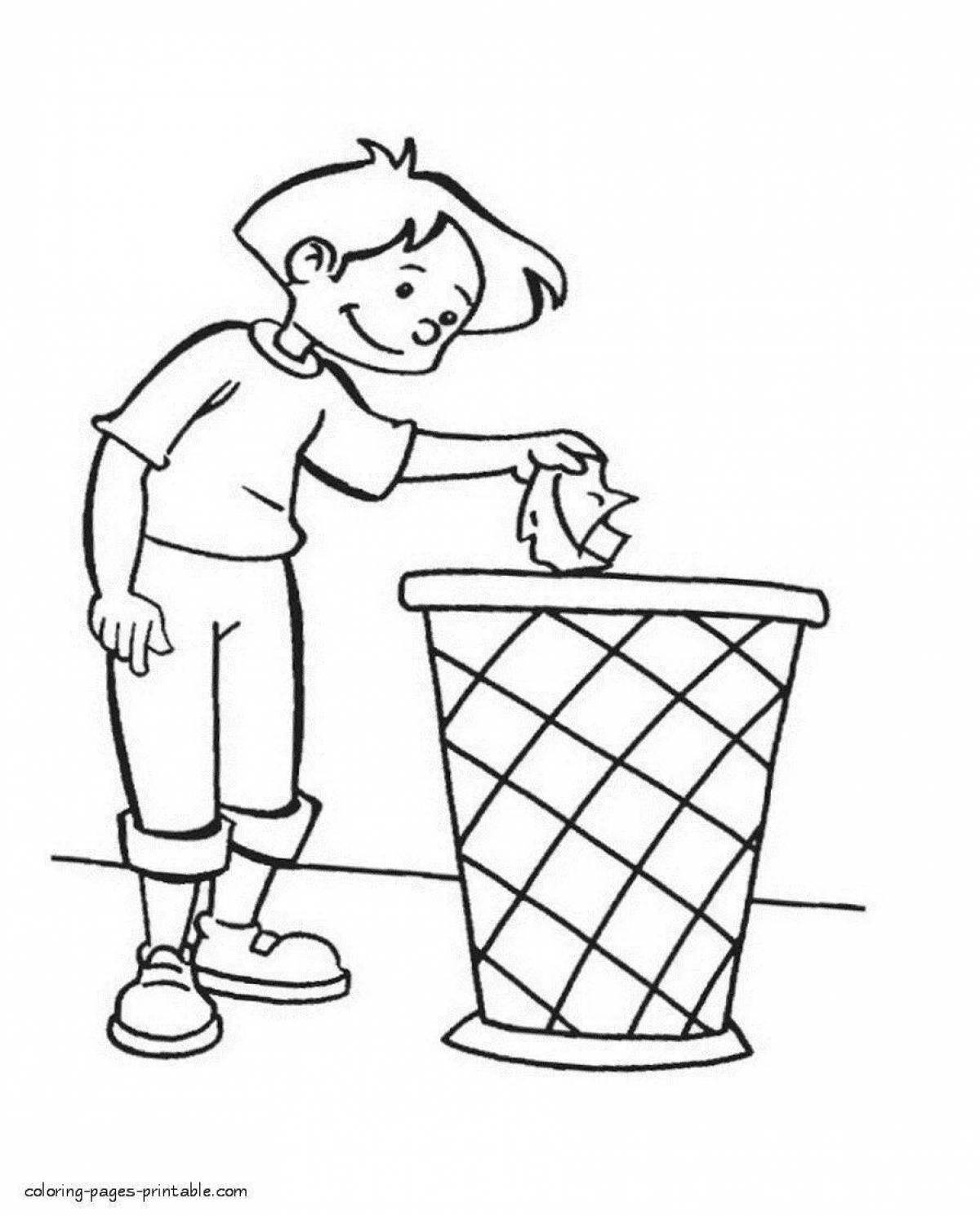 Fun garbage collection coloring page