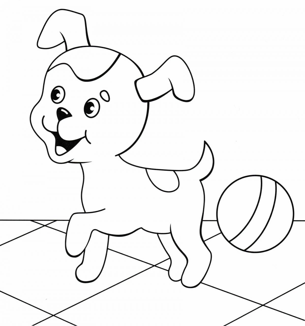 Coloring page smiling blue puppy