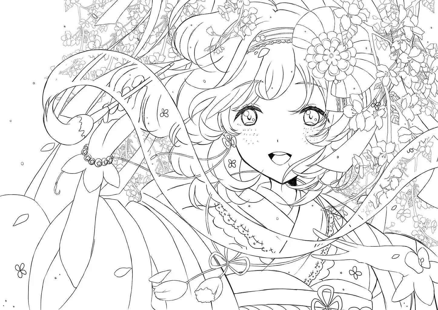Intriguing spiral anime coloring book