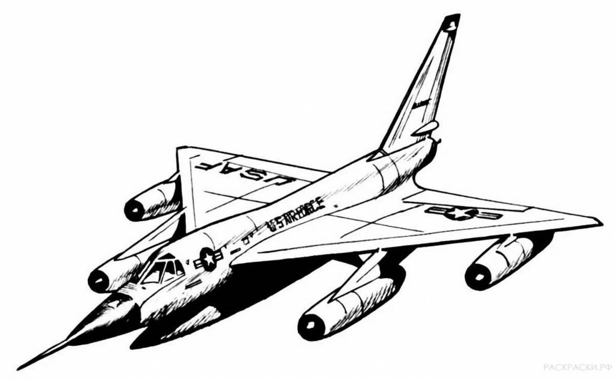 Анимированная страница раскраски реактивного самолета