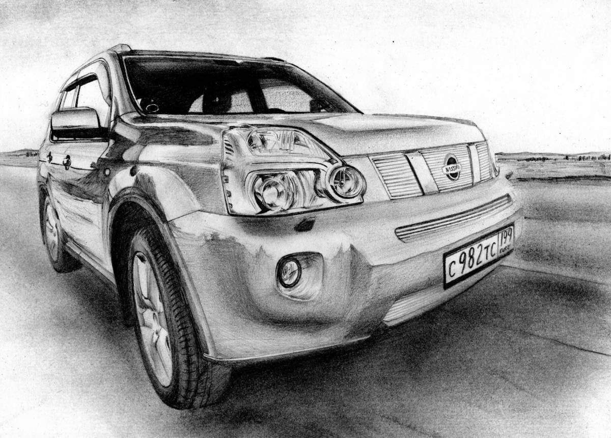 Яркая раскраска nissan xtrail