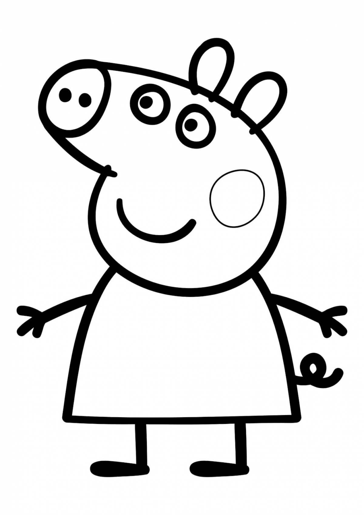 Peppa Pig coloring page with splashes of color