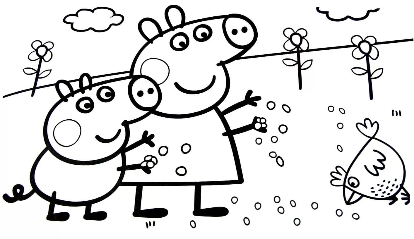 Coloring page peppa pig obsessed with flowers