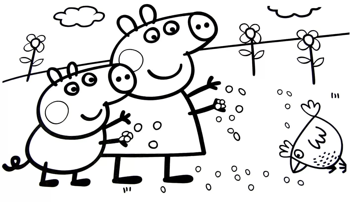 Photo Coloring page peppa pig obsessed with flowers