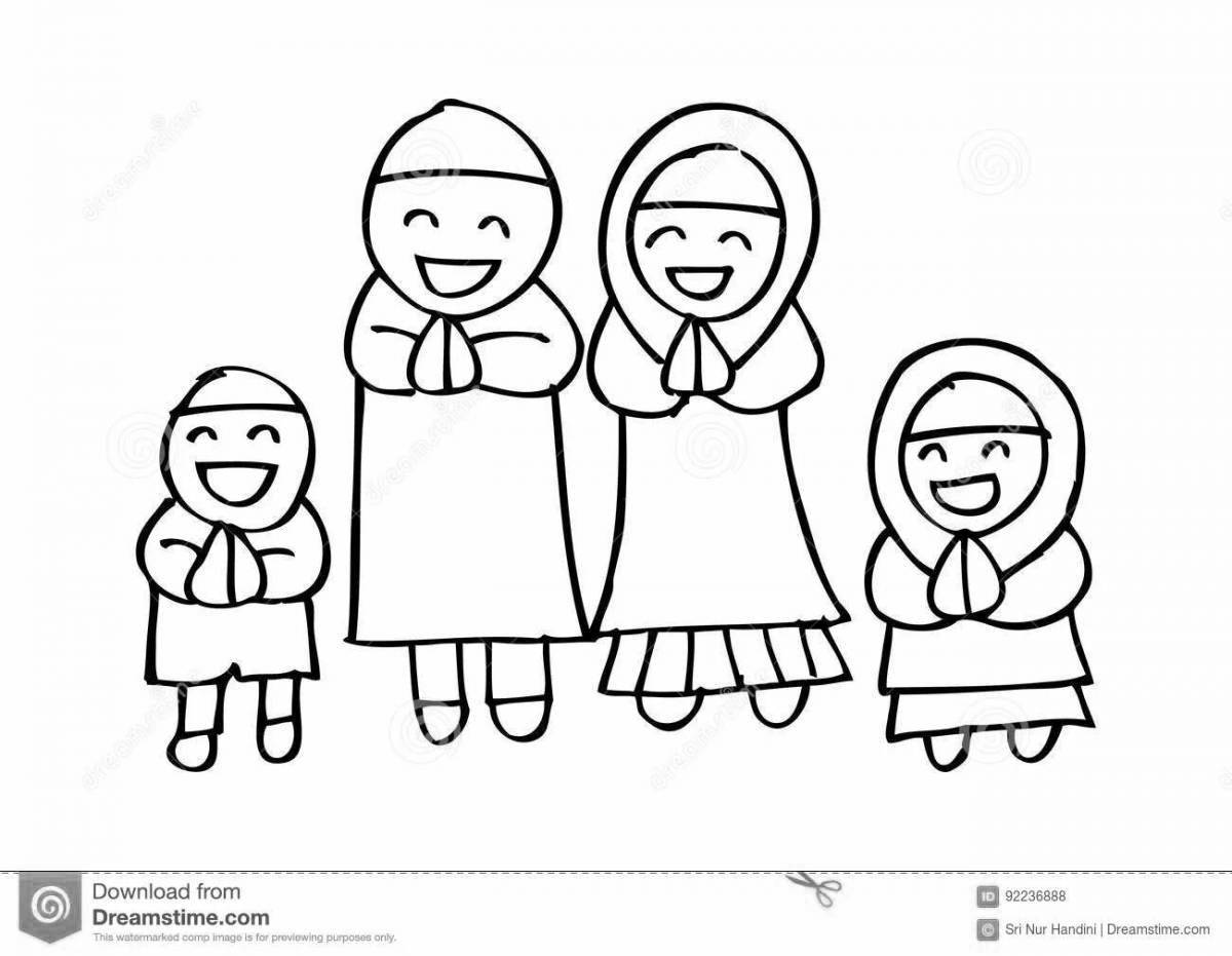 Coloring page joyful muslim family