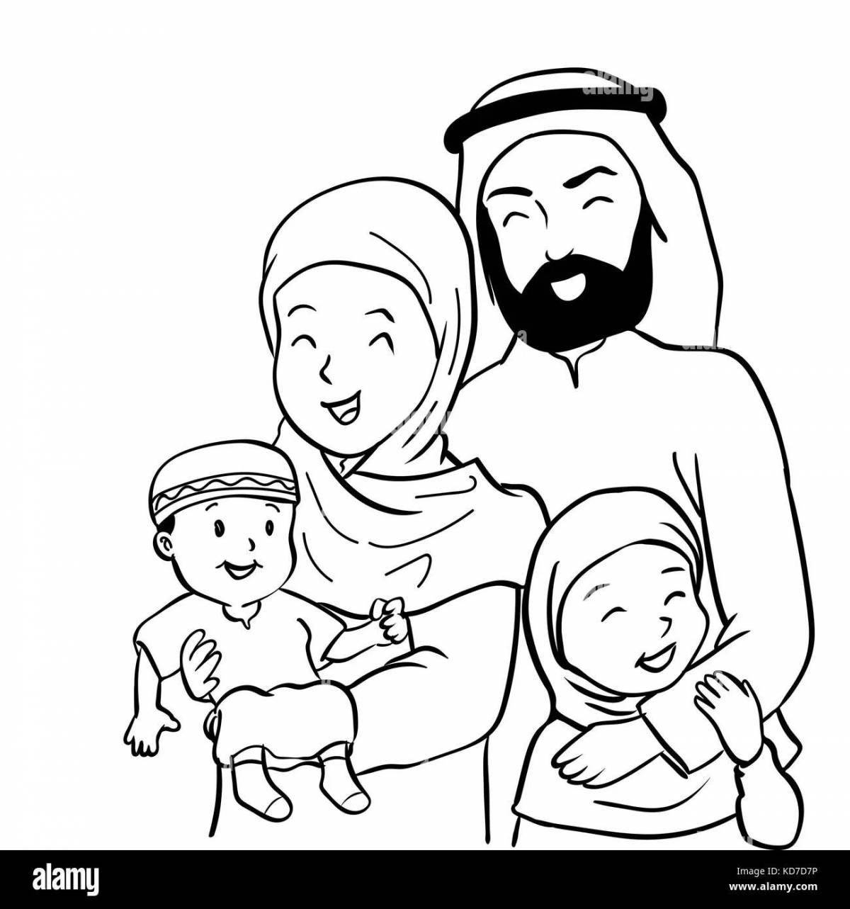 Colouring relaxing muslim family