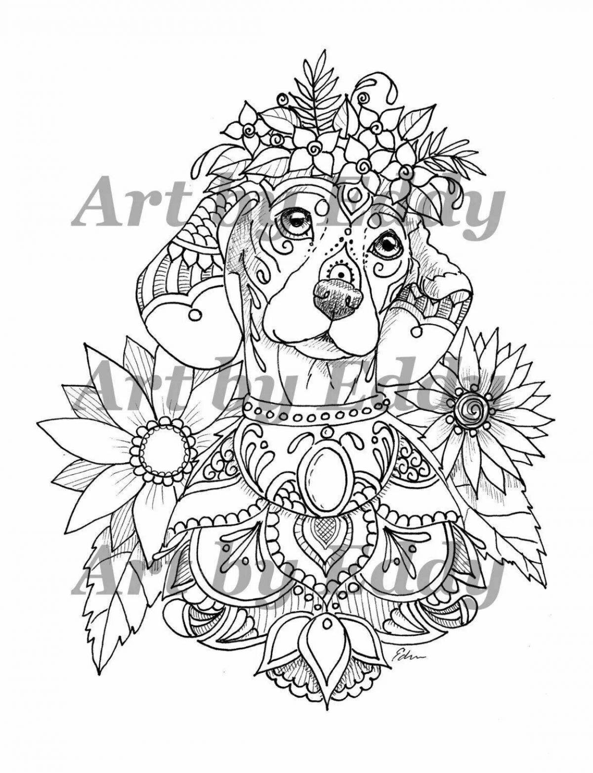 Coloring book playful dachshund antistress