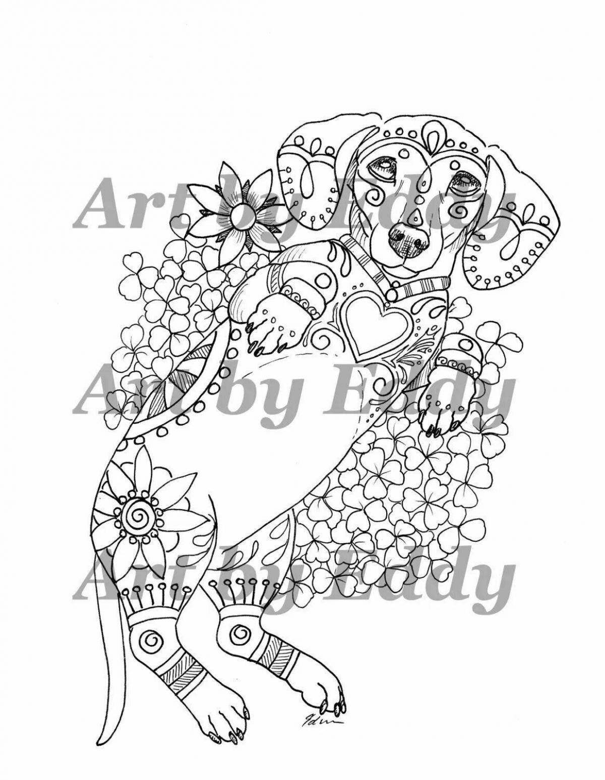 Inspiring dachshund anti-stress coloring book