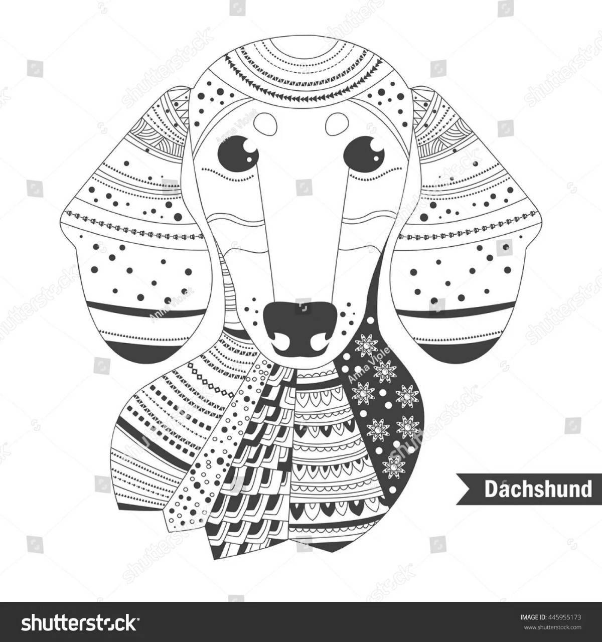 Coloring book glowing dachshund antistress