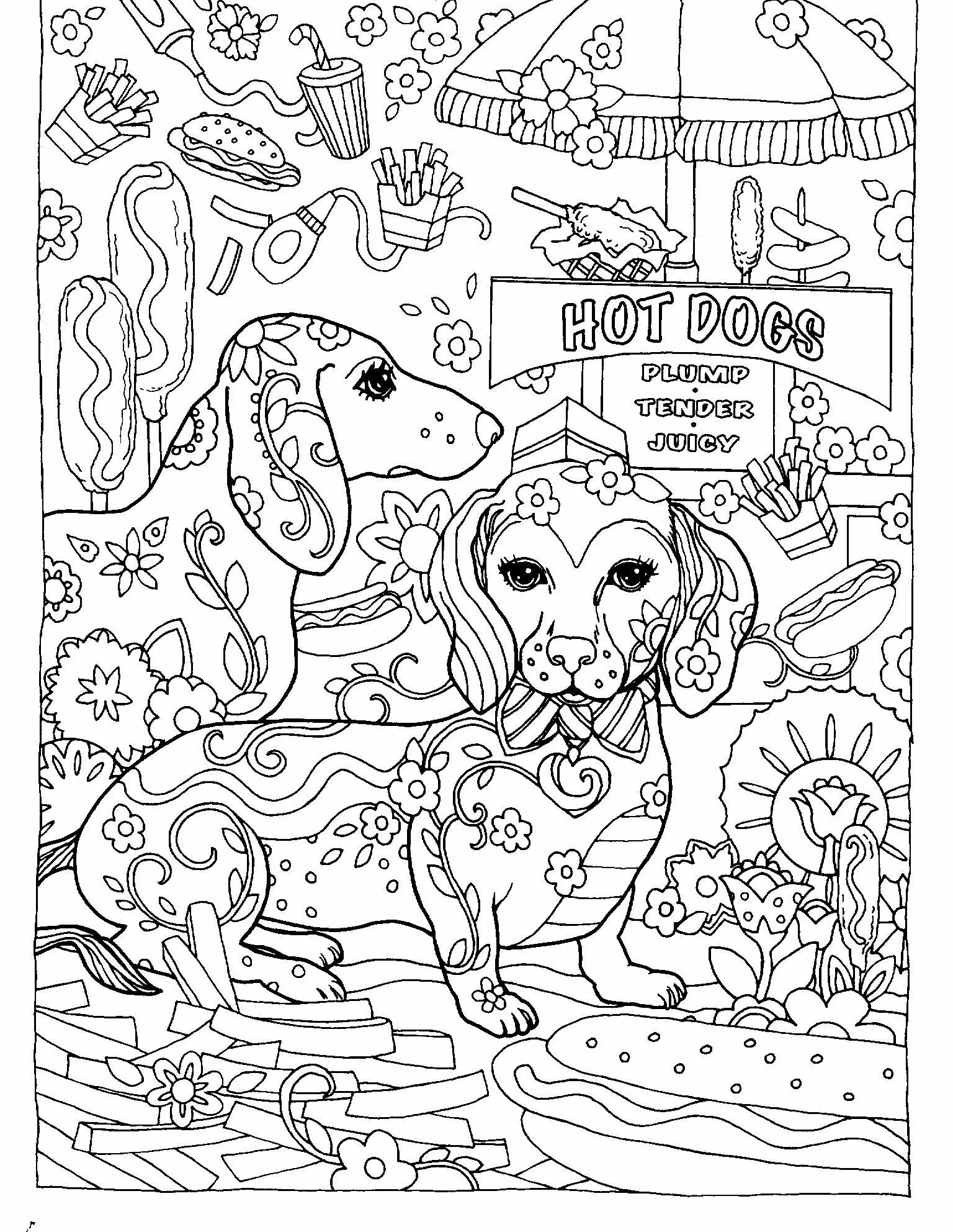 Refreshing antistress dachshund coloring page