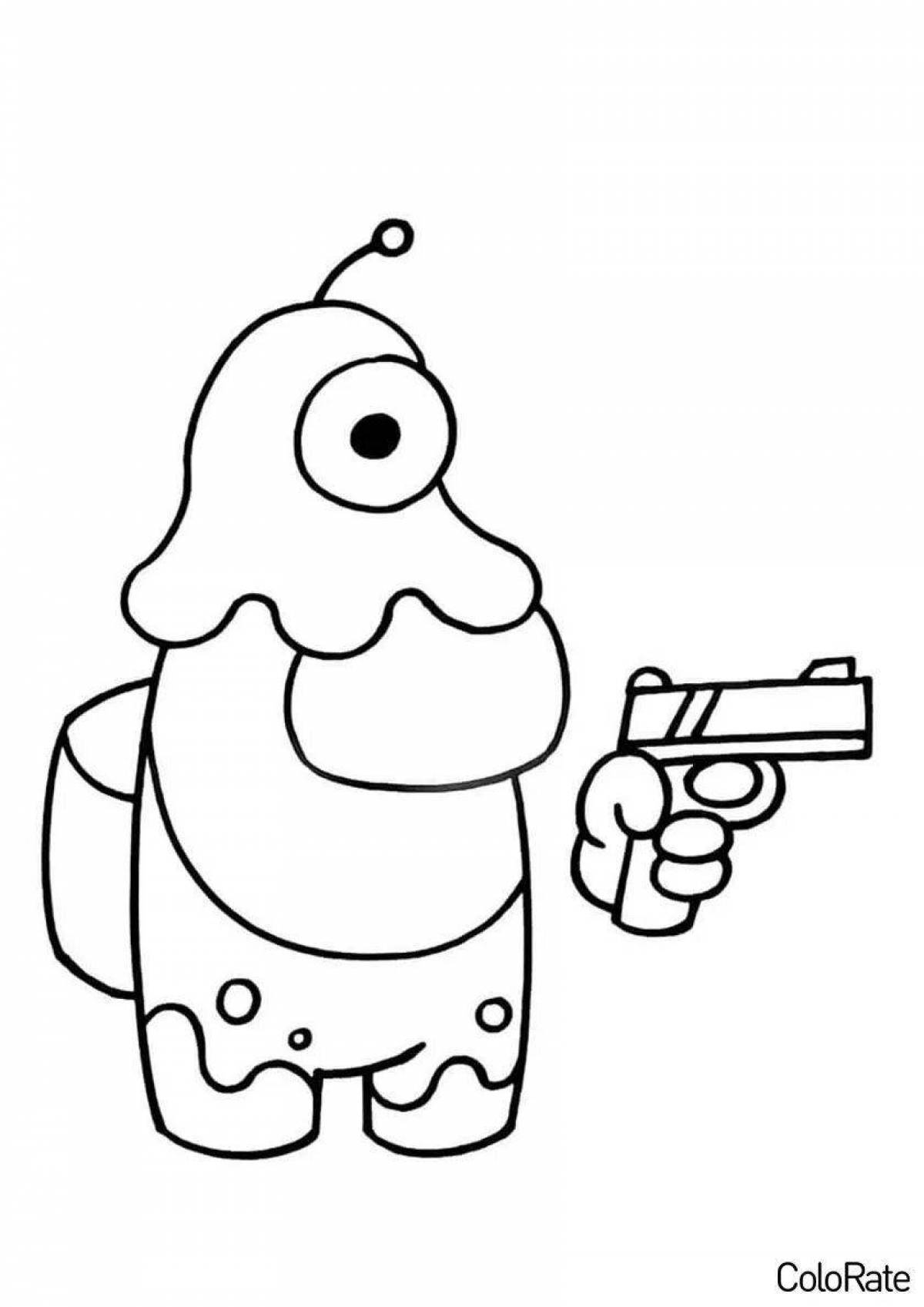 Coloring page joyful amogus traitor
