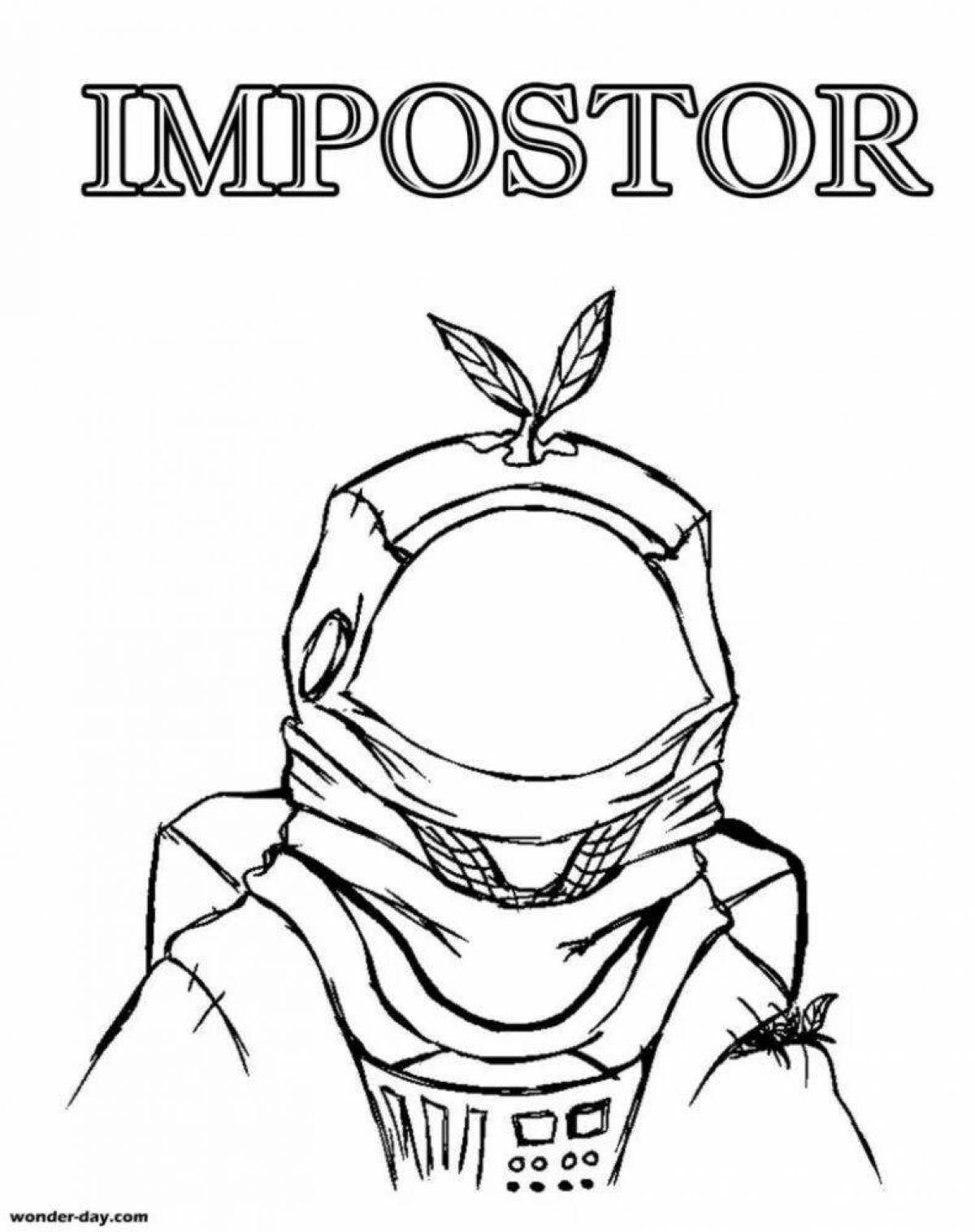 Playful amogus traitor coloring page