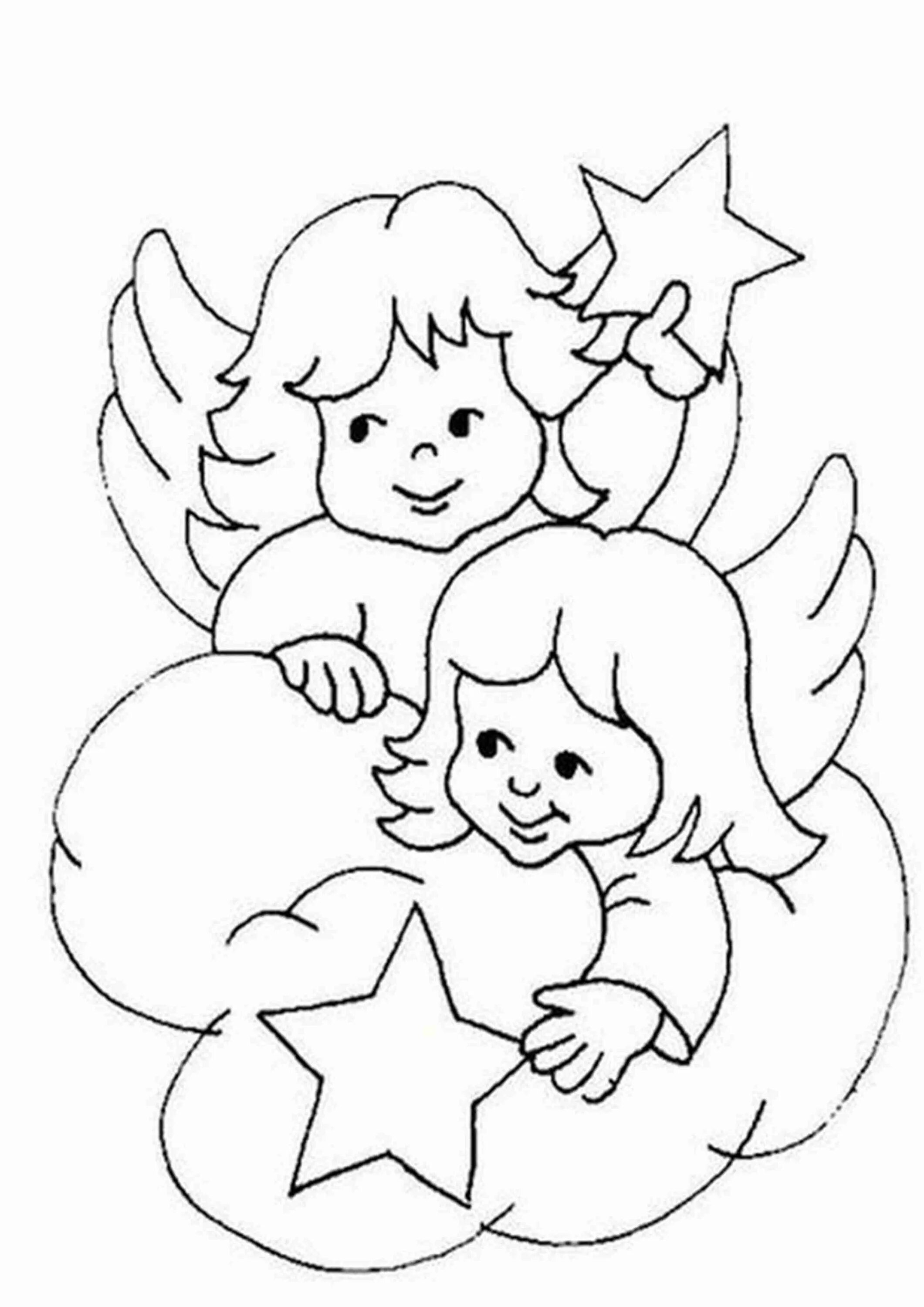 Cute Christmas angel coloring page