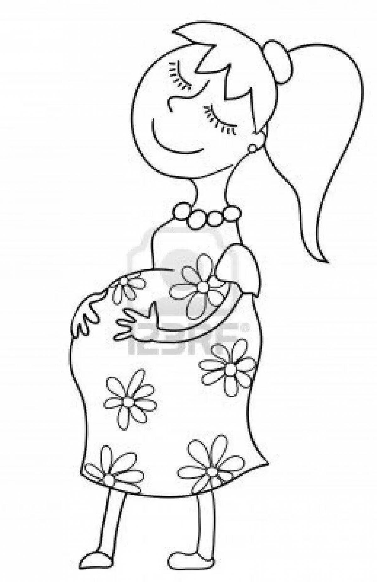 Coloring book glowing pregnant girl