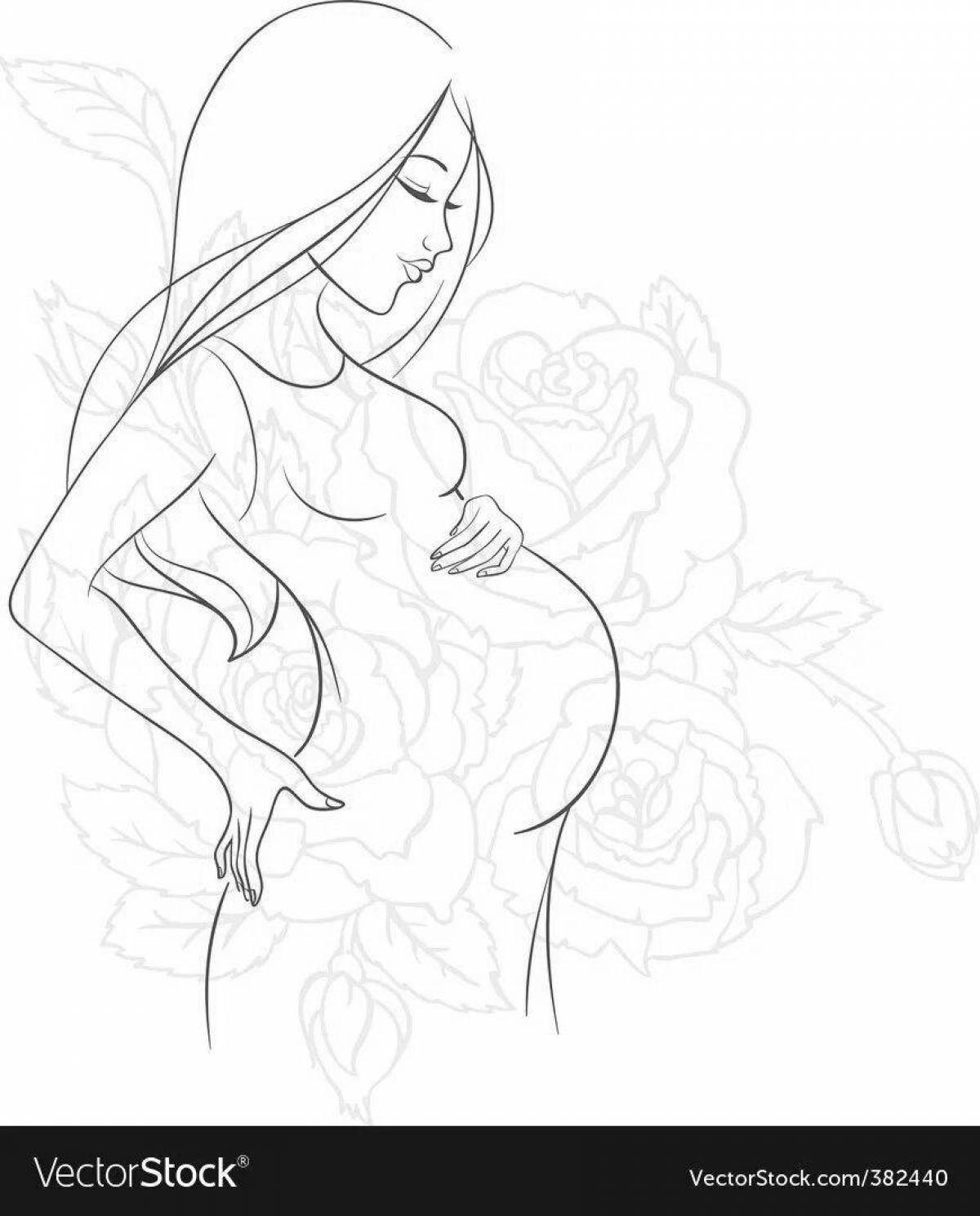 Coloring page cheerful pregnant girl