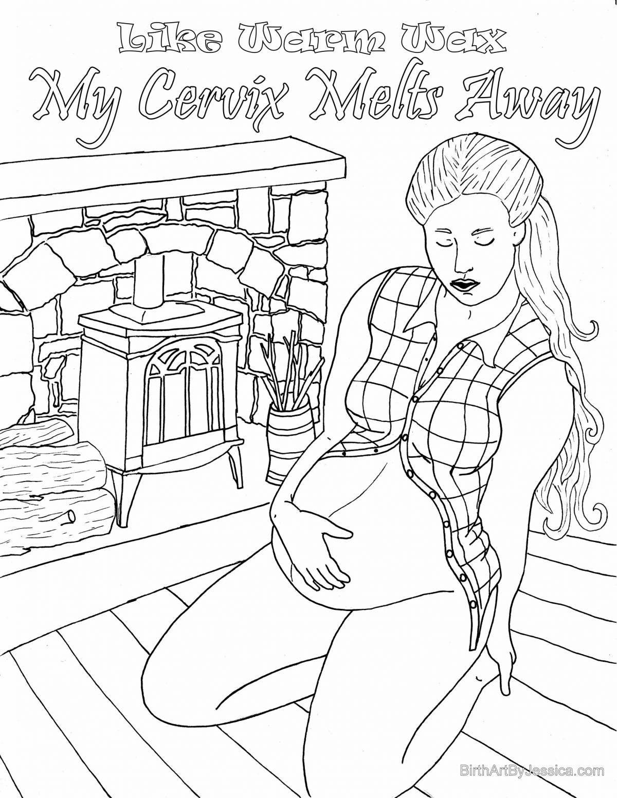 Coloring page cheerful pregnant girl