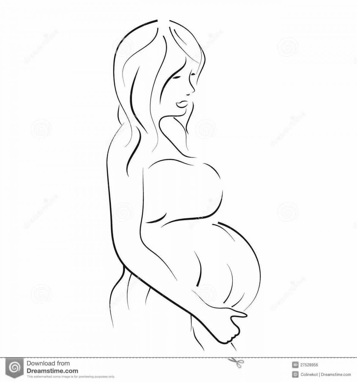 Coloring book of a glamorous pregnant girl