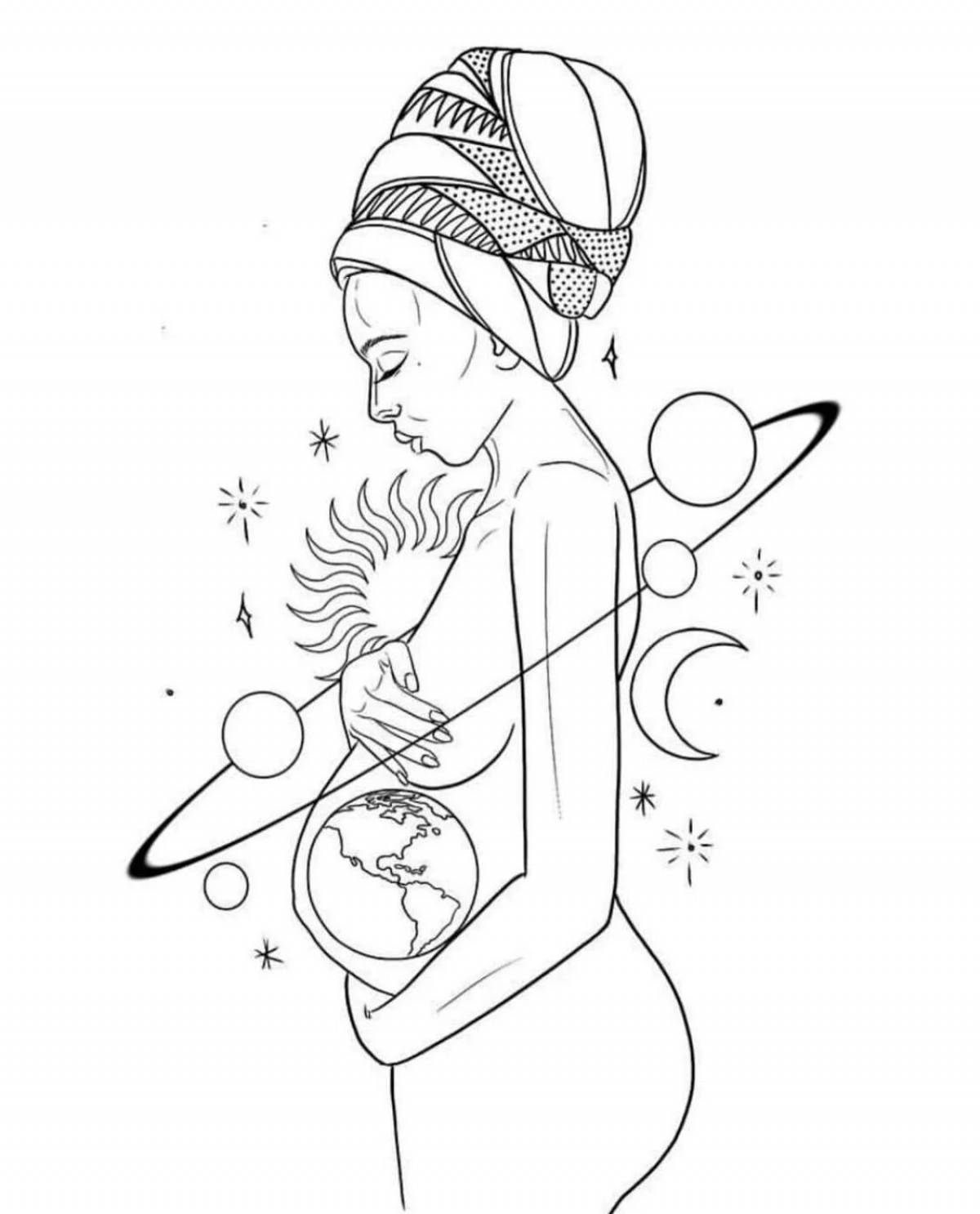 Coloring book gorgeous pregnant girl