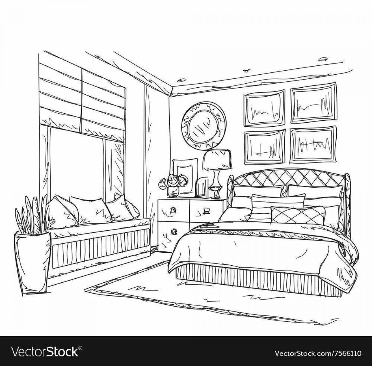 Coloring page quirky boy's room