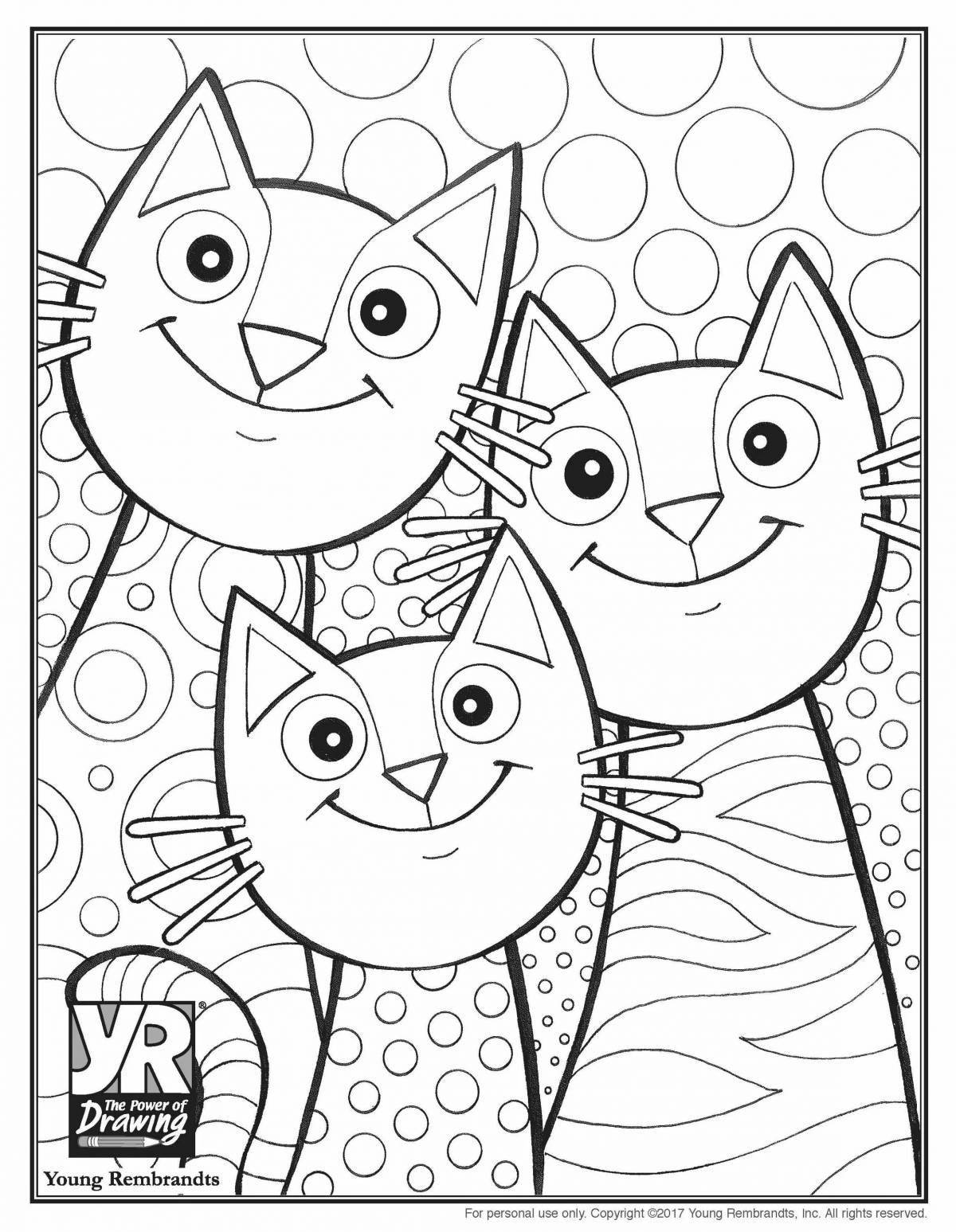 Happy cat family coloring page