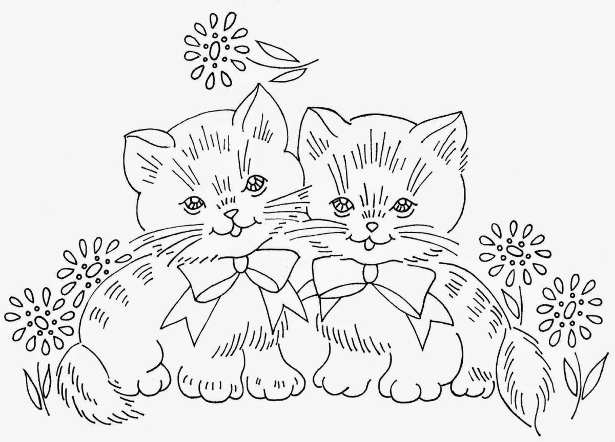 Family of cute cat coloring pages