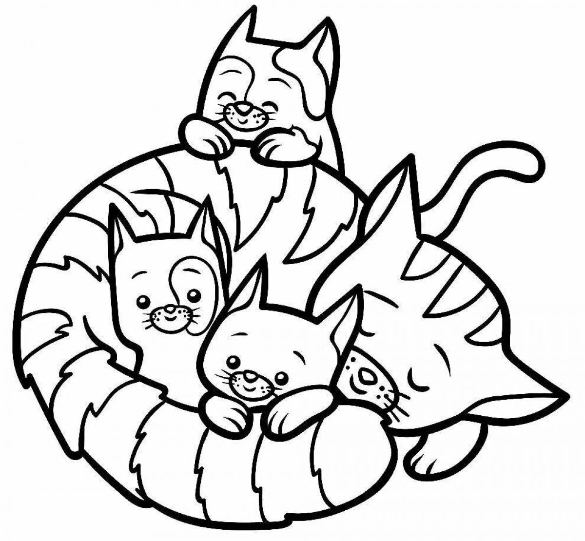 Раскраска любящая кошачья семья