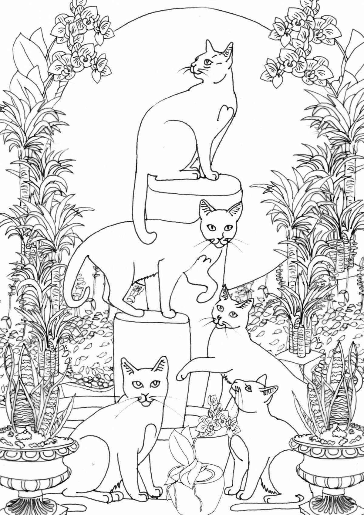 Fancy cat family coloring page