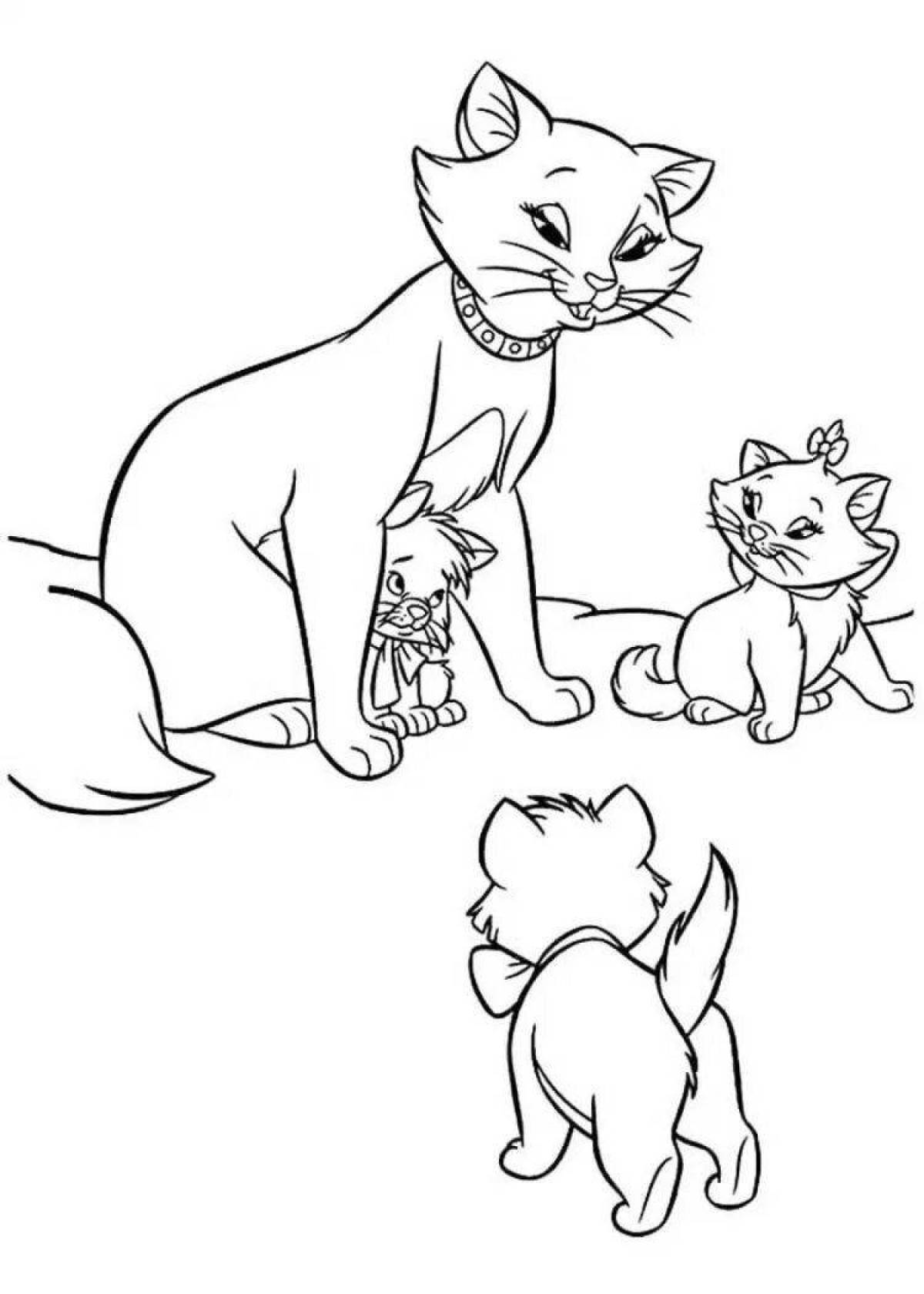 Раскраска «веселая кошачья семья»