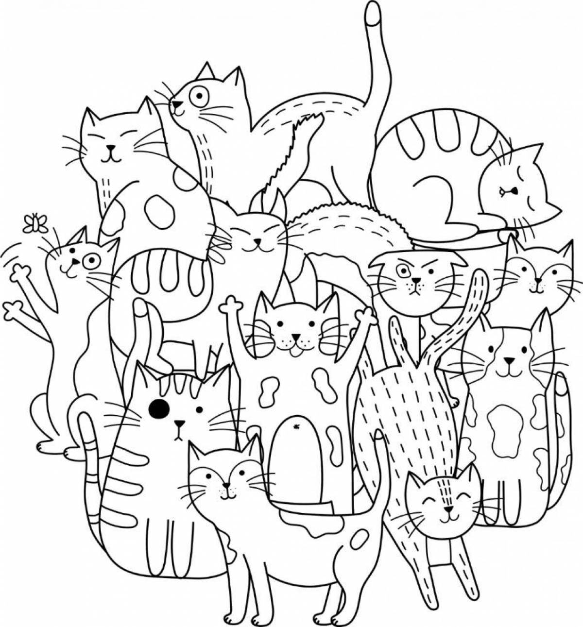 Раскраска милая кошачья семья