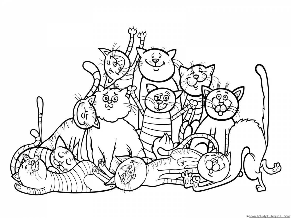 Раскраска озорная кошачья семья