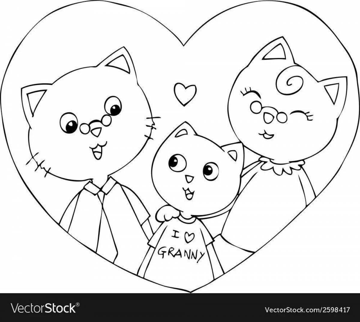 Adorable cat family coloring page