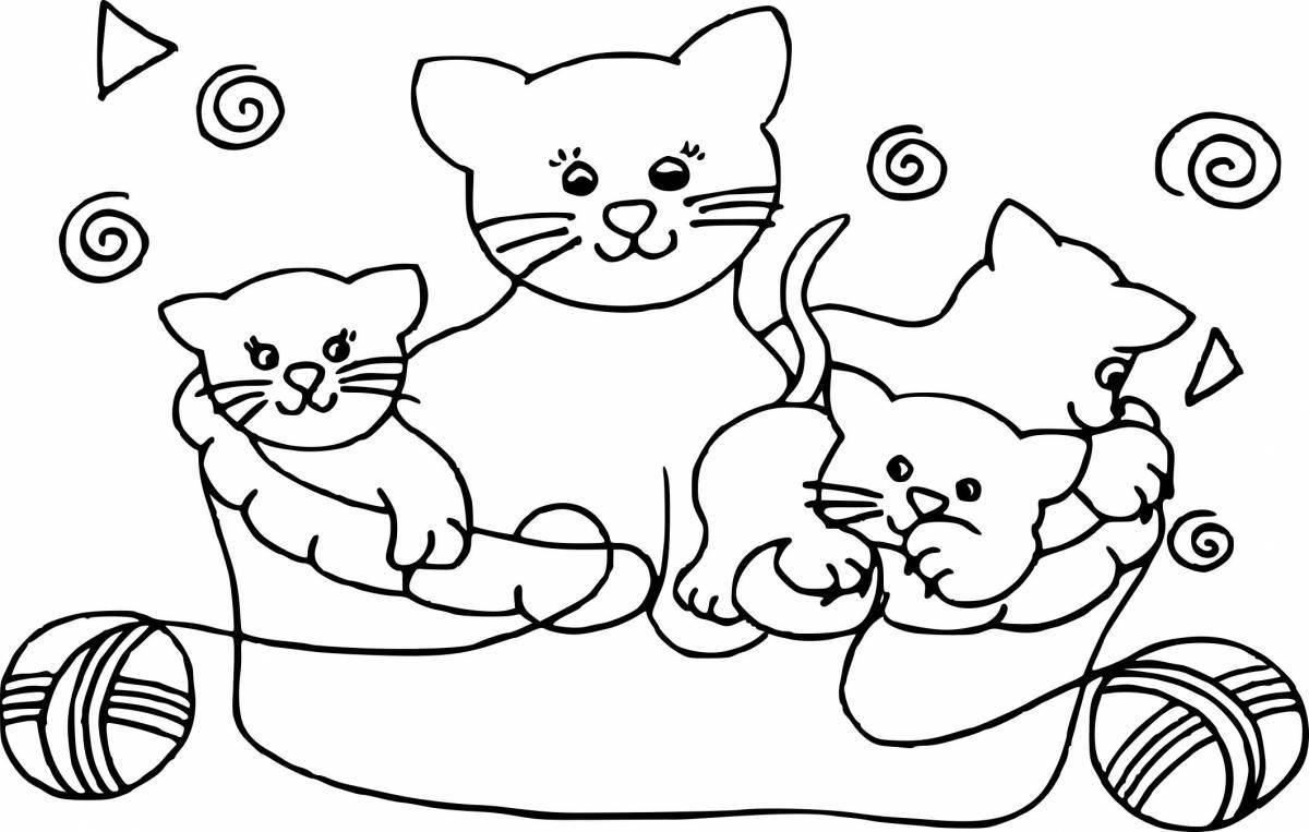 Coloring cat family hugging