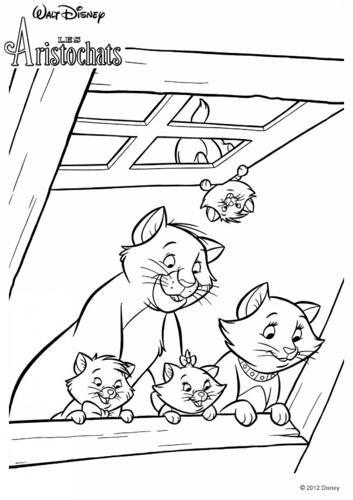 Coloring page family of purring cats