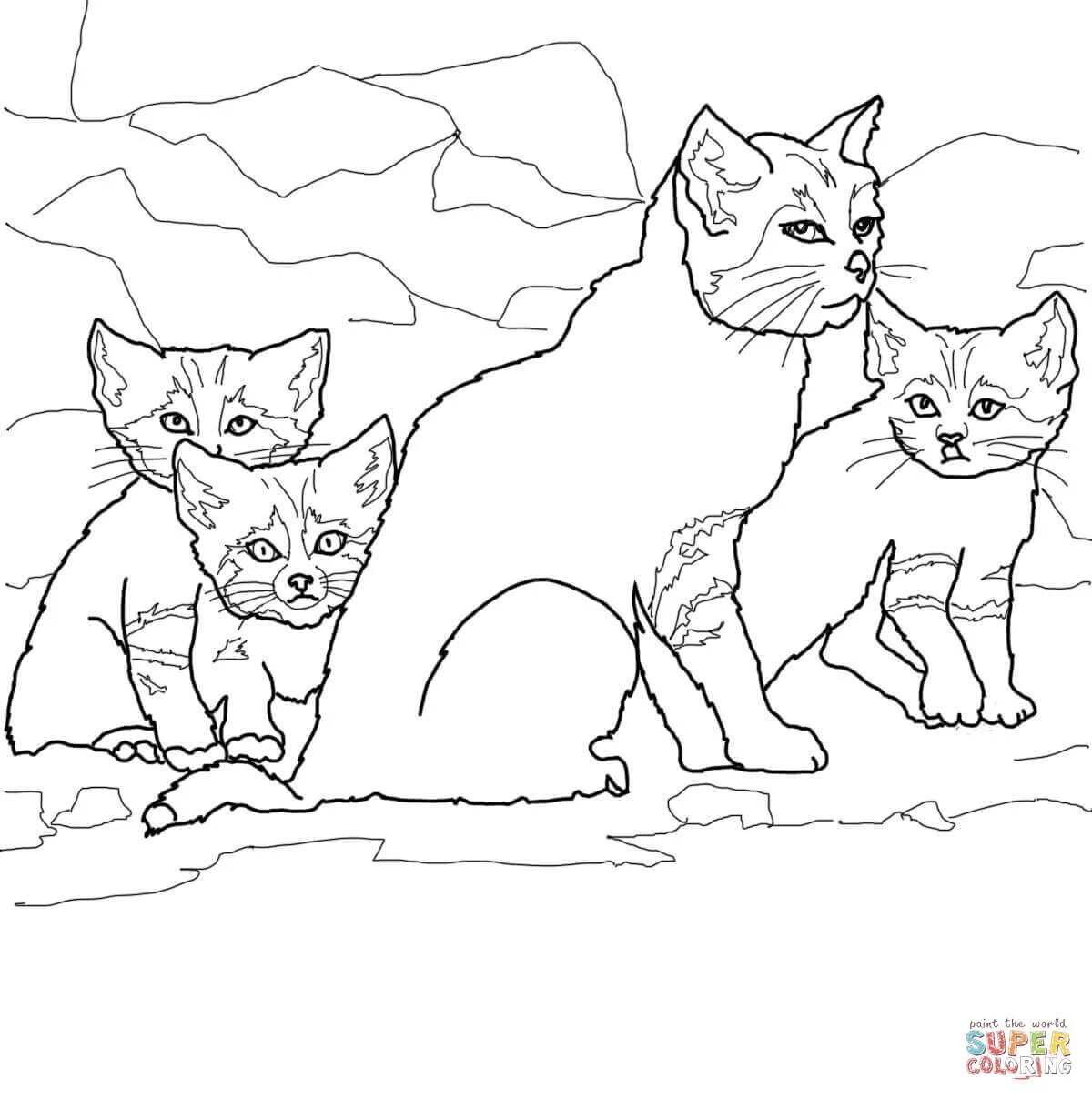 Страница раскраски «семейство кошек»