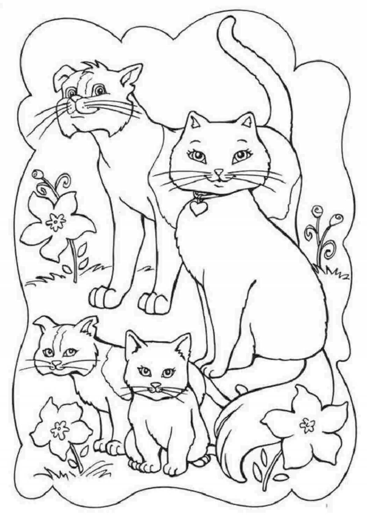 Раскраска семейство кошек sweet gaze