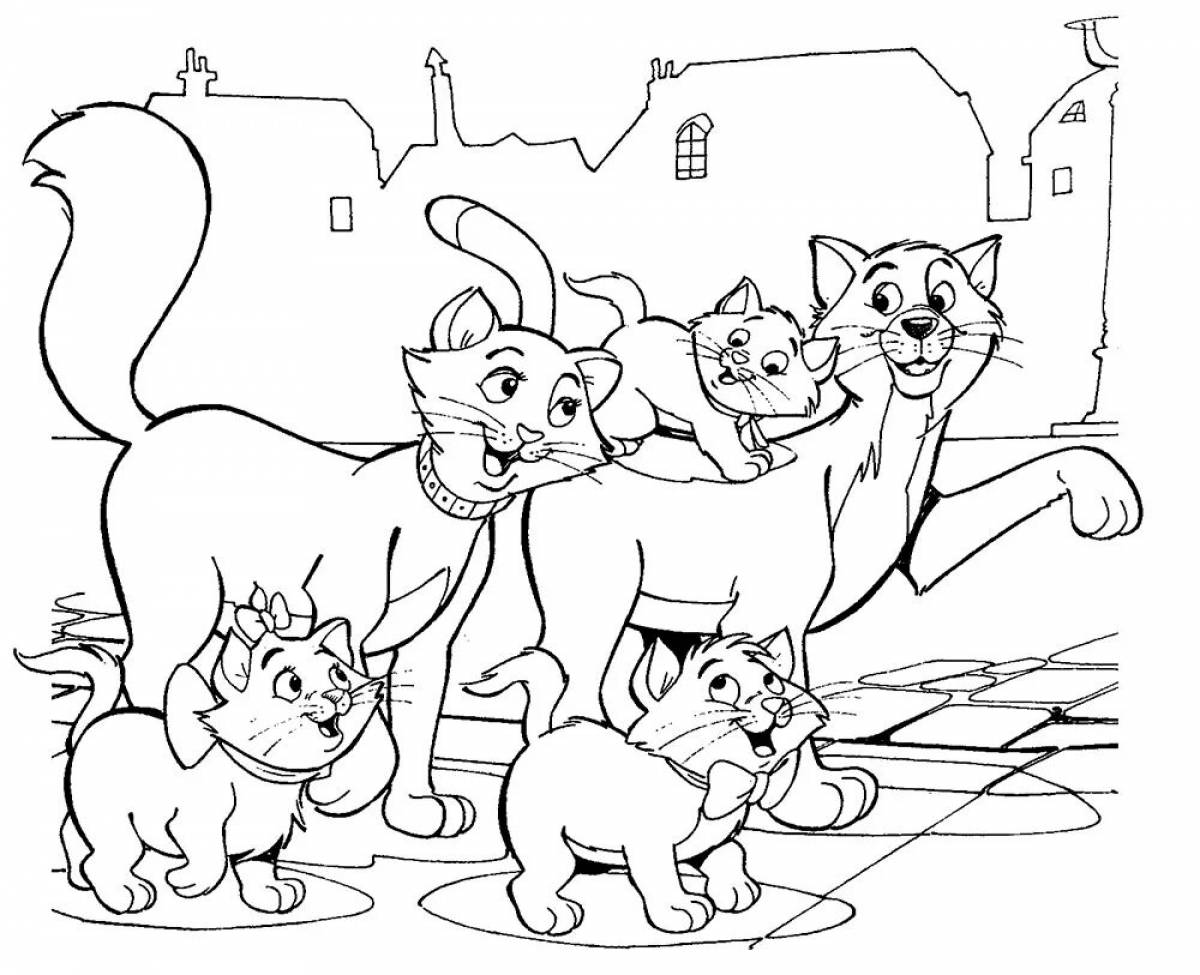 Раскраска радостный взгляд кошачьей семьи