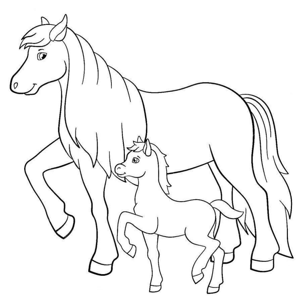 Раскраска лошадь и жеребенок для малышей