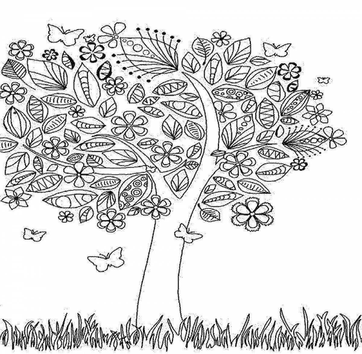 Coloring book magical miracle tree
