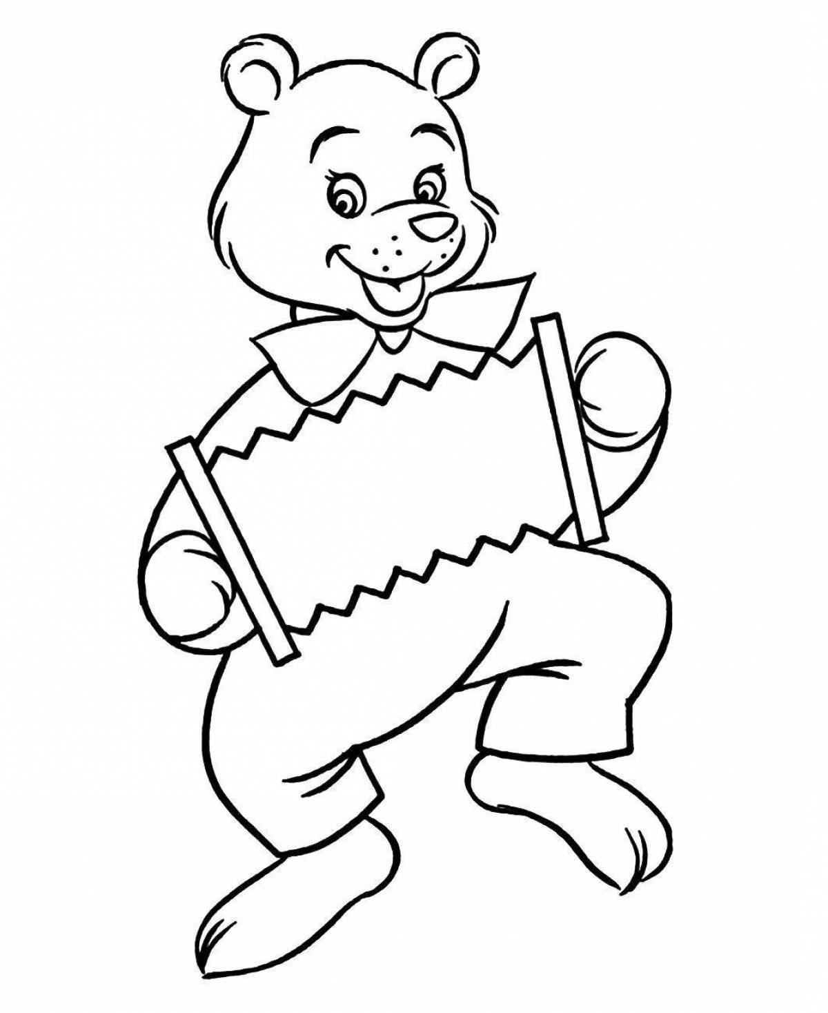 Медведи раскраска игра. Медвежонок раскраска для детей. Медведь раскраска для детей. Цирк раскраска для детей. Медведь с гармошкой раскраска.