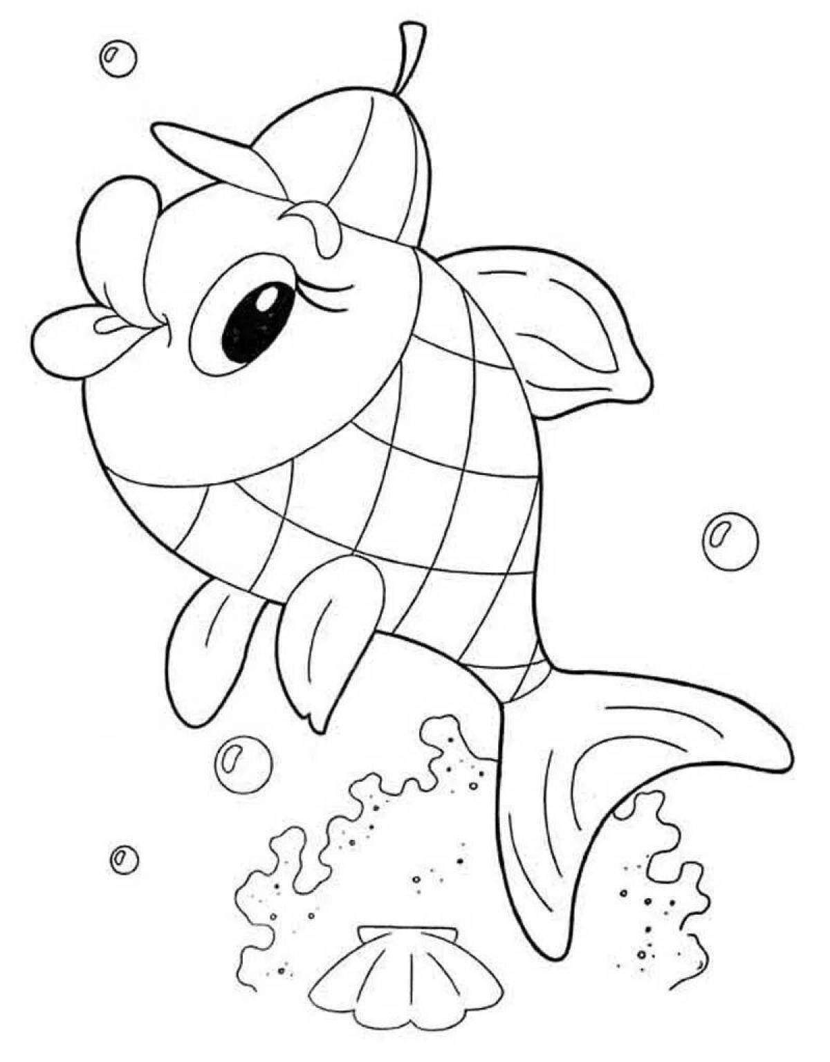 Раскраска игристая рыбка для детей