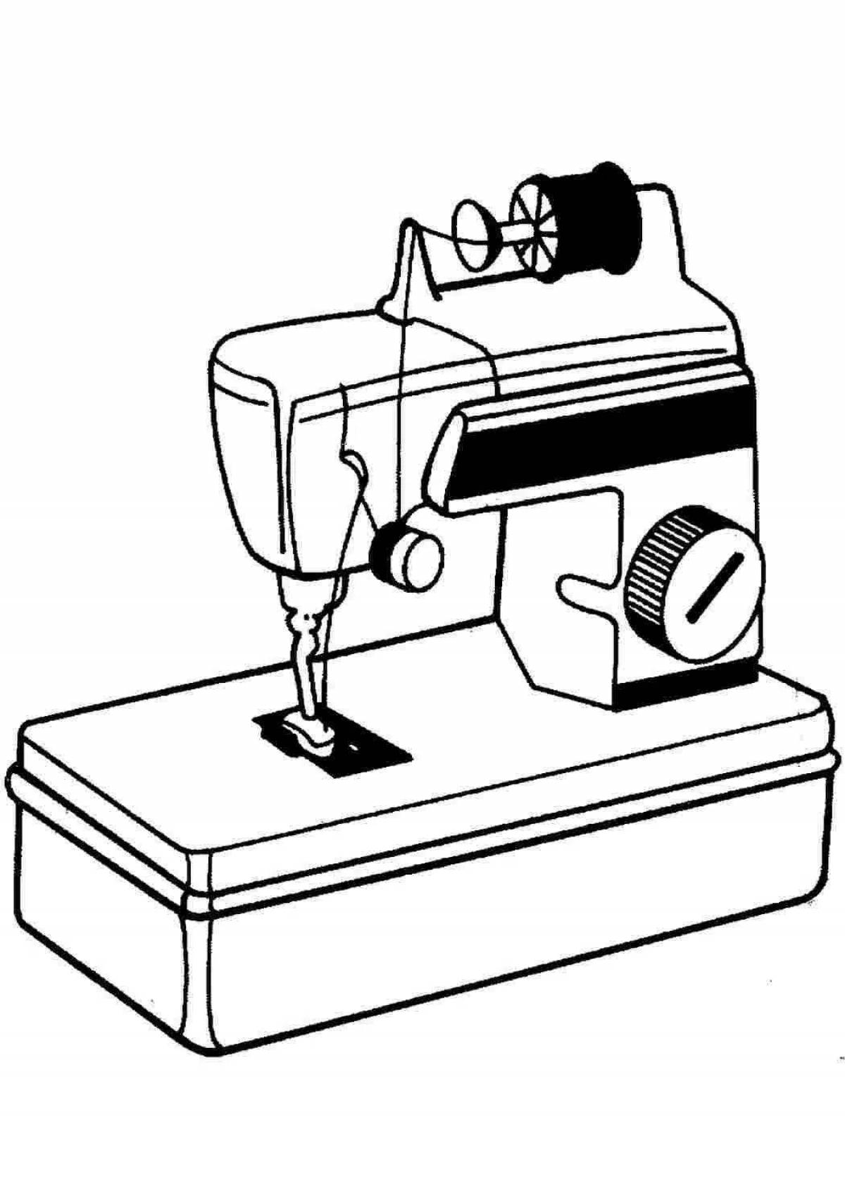 Веселая страница раскраски швейной машинки