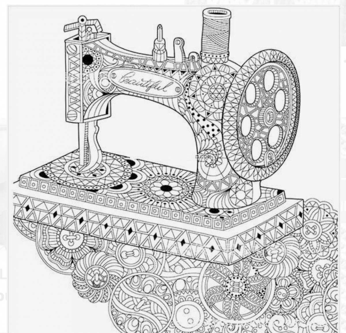Delightful sewing machine coloring page
