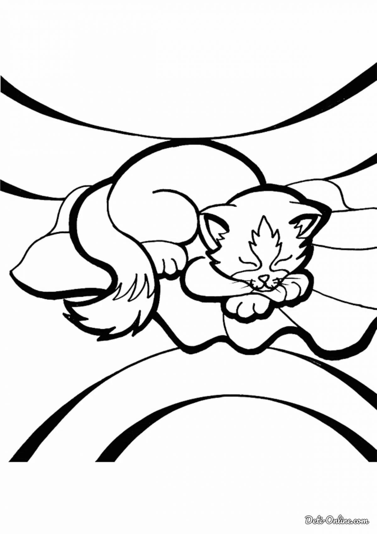 Relaxed cat sleeping coloring pages